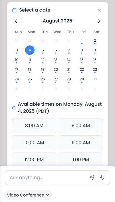Scheduling Step 2: Visual calendar interface